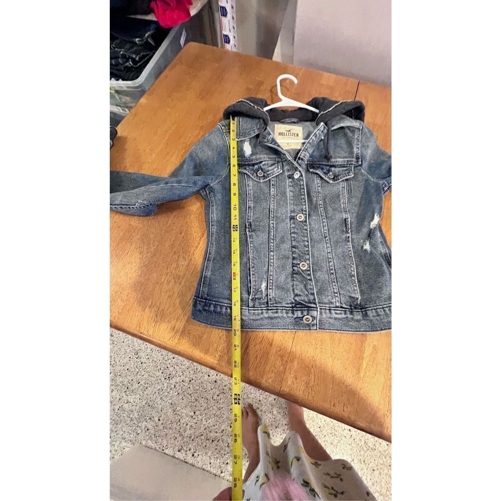 Hollister Women's Casual Biker Cotton Blend Hooded Denim Jacket Blue Gray Small - Picture 8 of 10